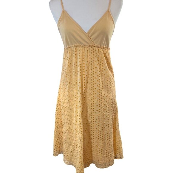 Womens Beachy Eyelet Yellow Sundress Spaghetti Straps Empire Waist By Roxy  S - Picture 1 of 10